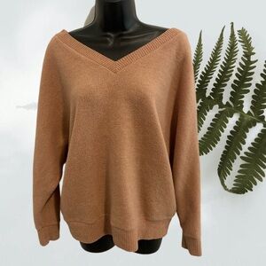 V-Neck Tan Oversized Slouch Sweater Cherish-Super Soft
